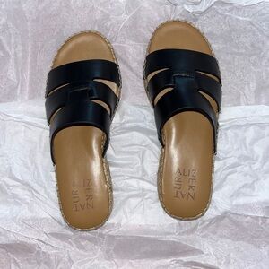 Black Leather Slide Sandals